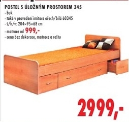 Postel s úložným prostorem 345
