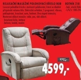 Bob, relaxační masážní křeslo, polohovací