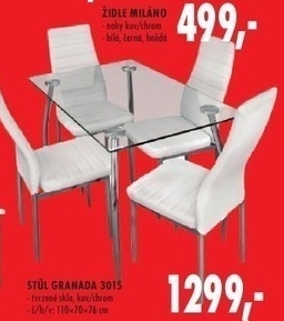 Granada, stůl tvrzené sklo, kov/chrom