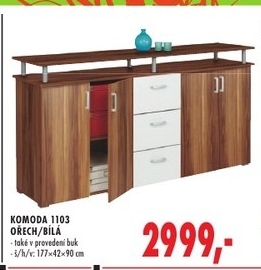 Komoda, provedení bílá/ořech