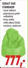 Standard, sedací vak různé velikosti