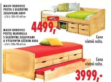 Postel, s úložnými zásuvkami