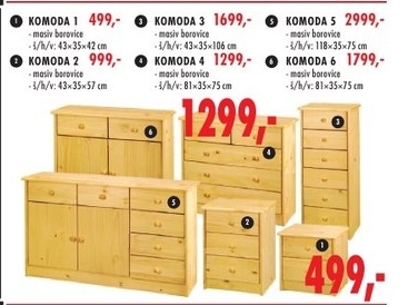Komoda, různá provedení masiv borovice