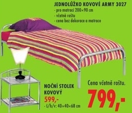 Kovové jednolůžko ARMY