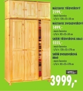 Skříň třídveřová, masiv borovice