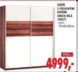 Skříň s posuvnými dveřmi, ořech/bílá