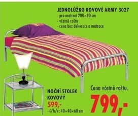 Army, jednolůžko kovové