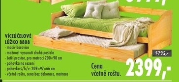 Víceúčelové lůžko, masiv borovice