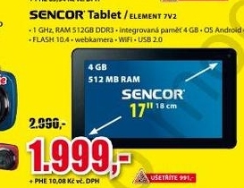 dotykový tablet SENCOR 4GB