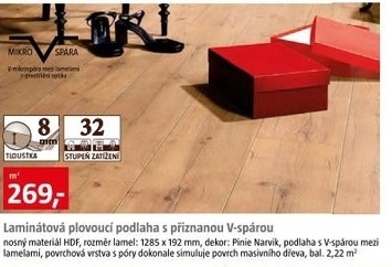 laminátová plovoucí podlaha s V spárou dekor Pinie Navick