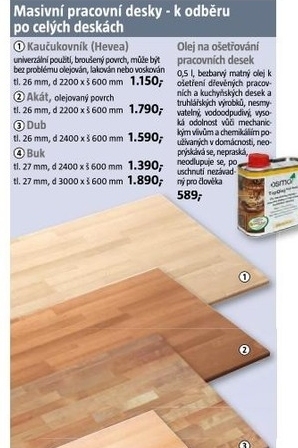 masivní dřevěné pracovní desky