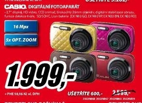 digitální fotoaparát CASIO 16 Mpx  5x opt.zoom 