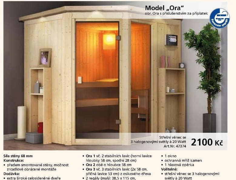dřevěná sauna Ora se 3 světly 20W 