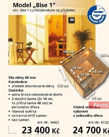 dřevěná sauna Bise 1 bez kamen 