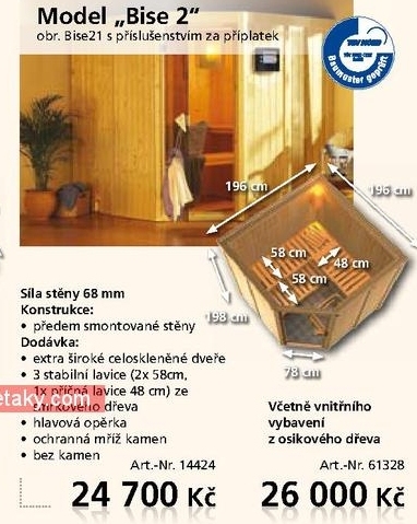 dřevěná sauna Bise 2 s příslušenstvím