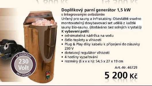doplňkový parní generátor 1,5kW