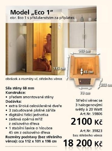 ohřívací infra kabina Eco 1 stěna 68mm