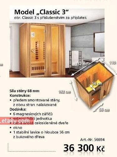 ohřívací infra kabina Classic 3 s bukovou lavicí 