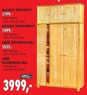Skříň třídveřová, masiv borovice