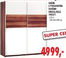 Skříň s posuvnými dveřmi, ořech/bílá
