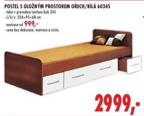 Postel s úložným prostorem, ořech/bílá