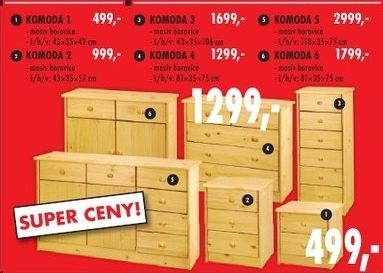Komoda masiv borovice, různá provedení
