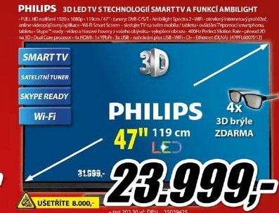 televizor PHILIPS 3D SMART LED 119cm s WiFi 