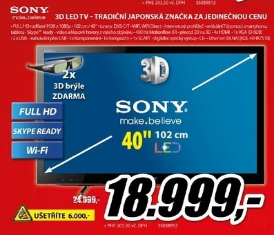 televizor SONY 3D FULL HD s WiFi připojením 