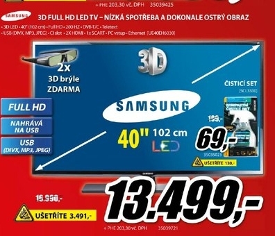televizor SAMSUNG 3D FULL HD, 2x 3D brýle