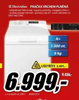 vrchem plněná pračká ELECTROLUX 1000 ot/min