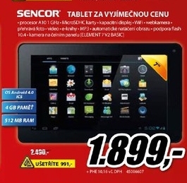 dotykový tablet SENCOR, paměť 16 GB