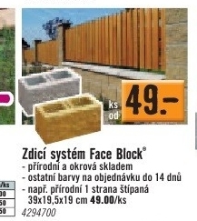 zdicí systém Face Block , přírodní, okrová 39x19,5x19cm