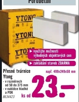 přesné tvárnice YTONG 499x249x50mm
