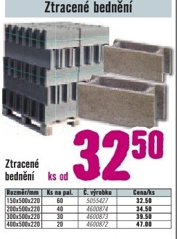 ztracené bednění 150x500x220mm