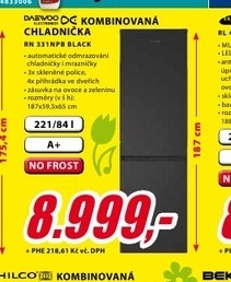 kombinovaná  chladnička DAEWOO černá