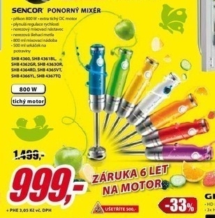 ponorný mixér SENCOR různé barvy