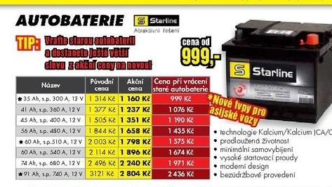 autobaterie STARLINE 12V 35 Ah