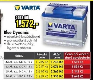 autobaterie VARTA 12V 44Ah