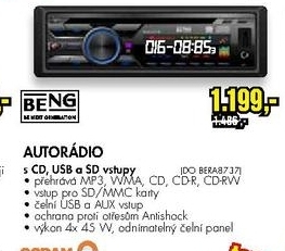 autorádio BENG s CD, USB a SD vstupy