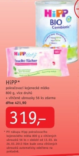 Hipp, pokračovací kojenecké mléko