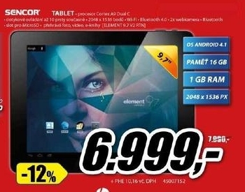 dotykový tablet SENCOR RAM 1 GB 