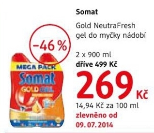 Somat Gold NeutralFresh, gel do myčky