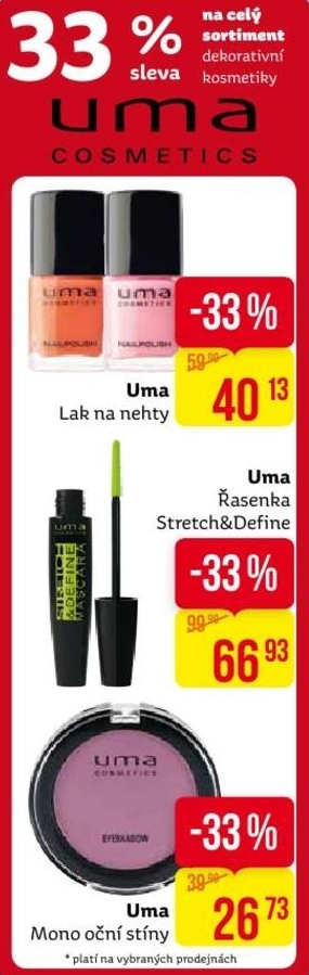 Sleva 33pp na celý sortiment dekorativní kosmetiky Uma cosmetiky