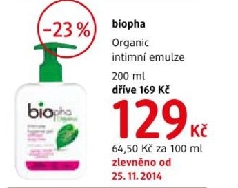 Biopha organic, intimní emulze