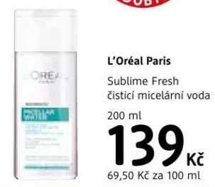 L´Oréal Paris Sublime Fresh, čistící micelární voda