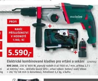 elektrické kombinované kladivo metabo