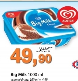 Zmrzlina ve vanicce big milk algida