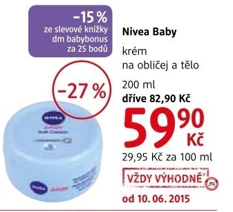 Krem hydratacni na oblicej a telo detsky baby nivea