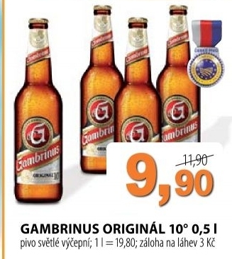 Pivo svetle vycepni original 10 gambrinus