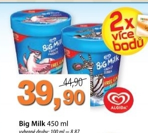 Zmrzlina v kelimku big milk algida